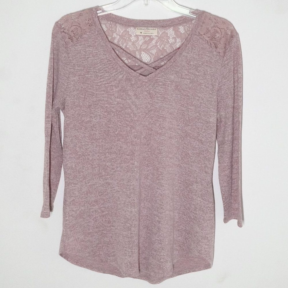 Bobbie & Brooks Mauve Lace Back Knit V-Neck Tunic